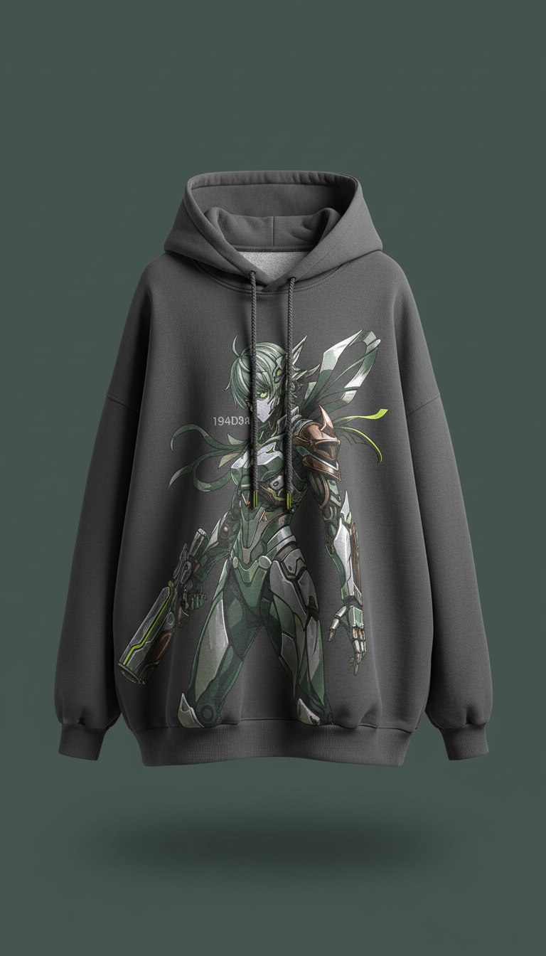 Oversized hoodie with metallic anime accents